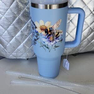 Hand Crafted Blue Floral Bee "SWEET HONEY" Tumbler